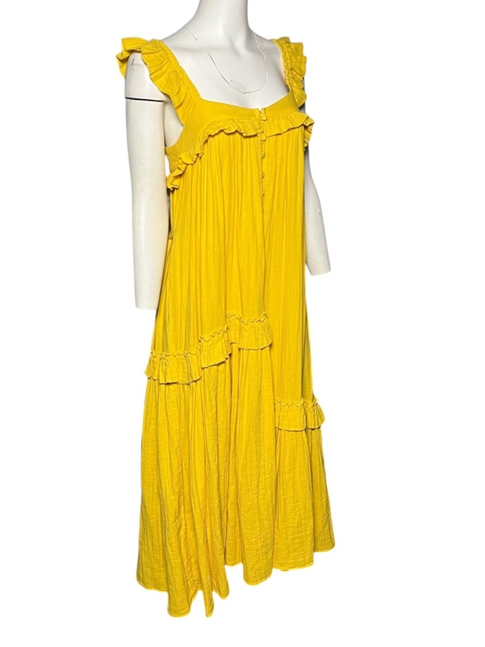 Apiece Apart Lypie Dress Size 0 XS Yellow Gauze Cotton Ruffle Tiered Midi Boho - Picture 6 of 10